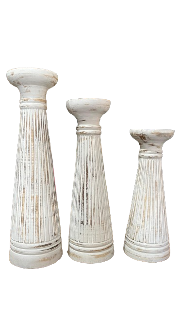 Small Whitewash Wooden Candle Holders