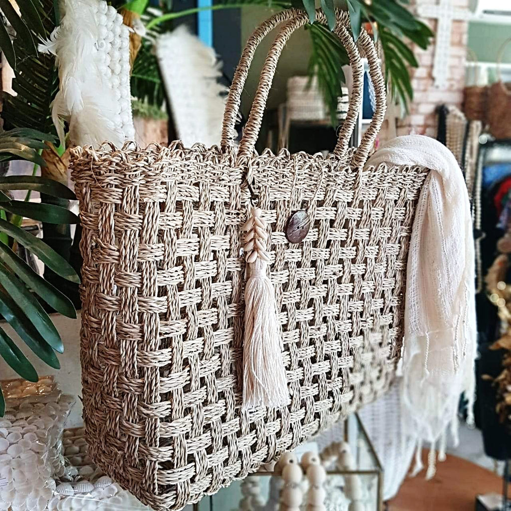 Sac à Main En Jacinthe D’eau Ecochi – Taille 20 Cm, Beige, Vintage, Pour Soirée