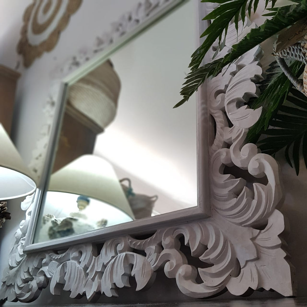 Large Square Carved Wooden Wall Mirror – Canggu & Co