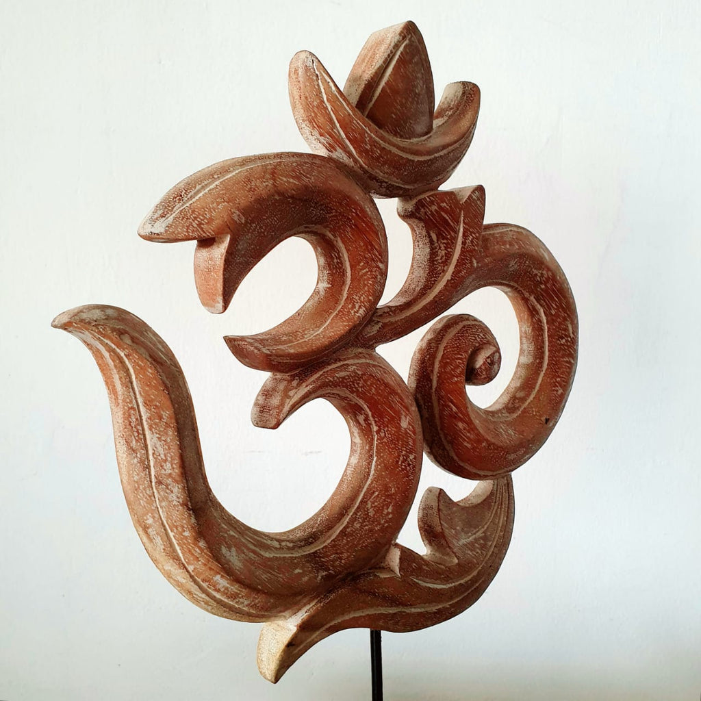 Large Natural Wooden Om Symbol With Stand Canggu & Co