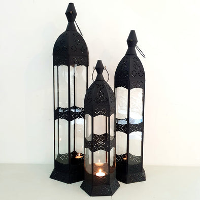 Arabic Style Tall Black Brass Candle Holders
