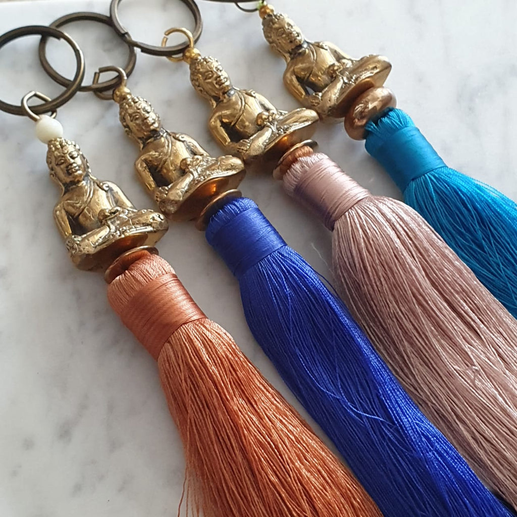 Golden Brass Buddha Keychains With Tassels Canggu Co