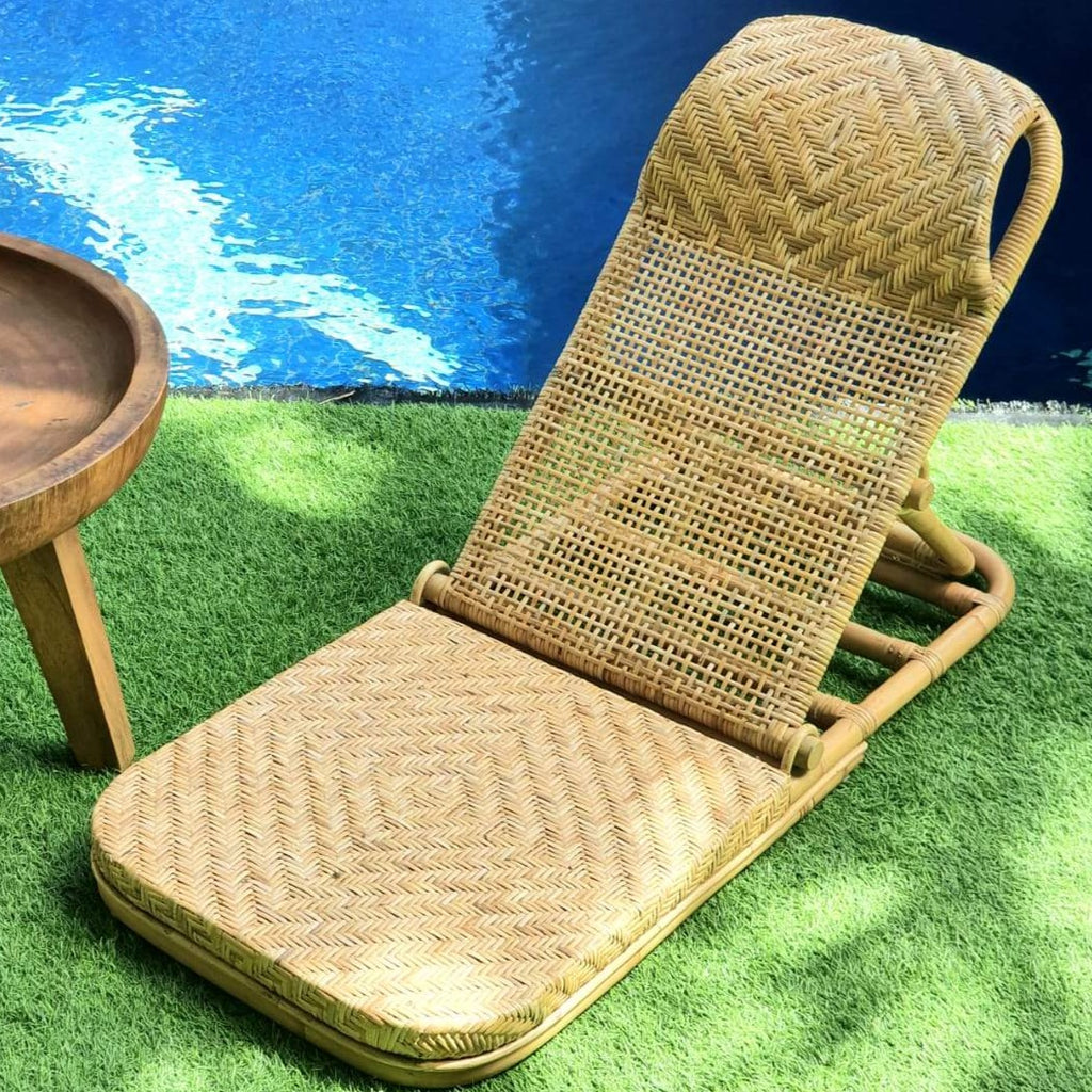 Natural Brown Rattan Folding Beach And Pool Chair Canggu Co