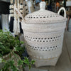 Large Whitewashed Rattan Basket With Lid - Canggu & Co