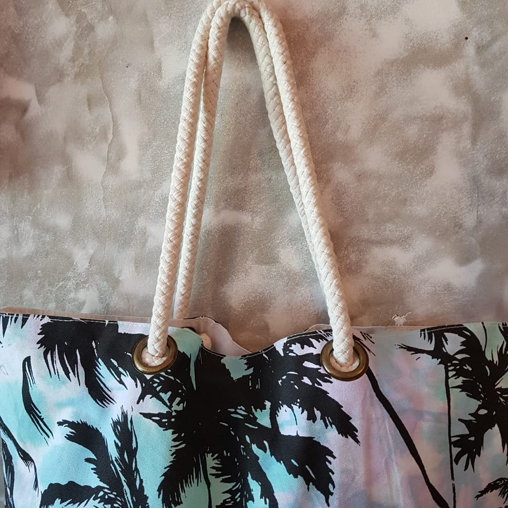 Tropical Palm Tree Print Cotton Canvas Tote Beach Bag Canggu Co