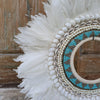 Round White Feather, Beads & Shell Circular Decor With Stand - Canggu & Co