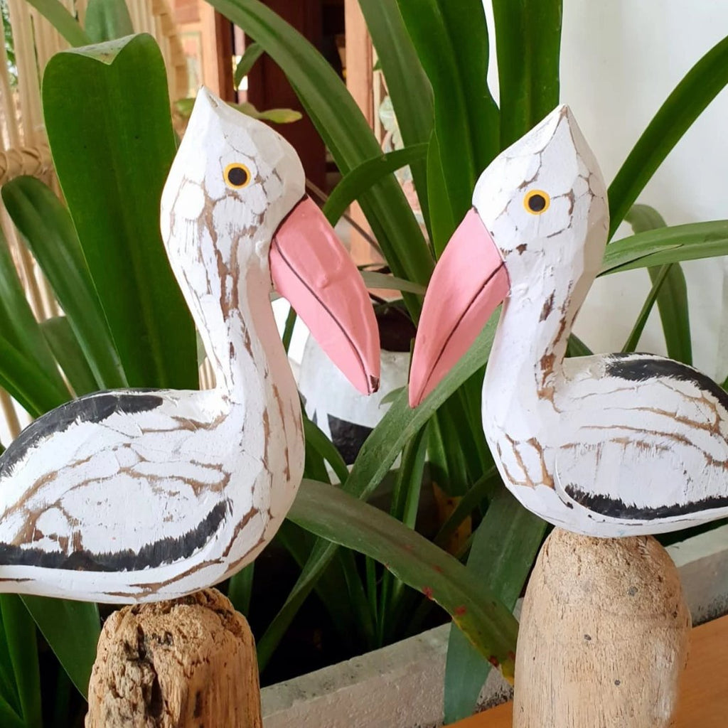 Carved Wooden White Pelicans Canggu Co