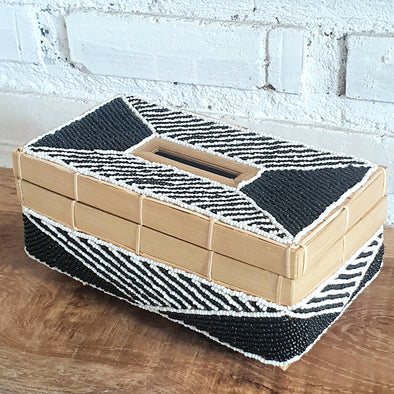 Black & White Beaded Tissue Box
