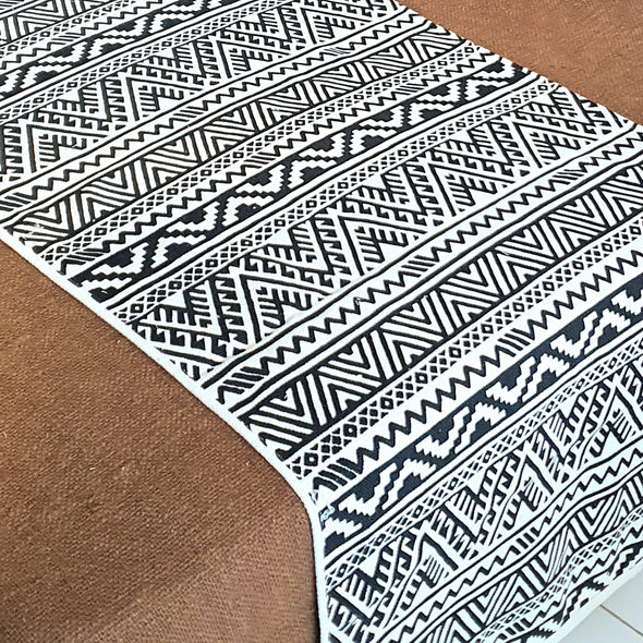 Magic Triangle Cotton Runner with Black & White Aztec Pattern