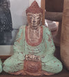Antique Carved Green & Red Wooden Sitting Buddah (Medium)