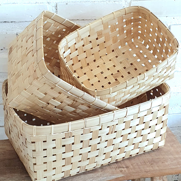 Rectangle Natural Color Bamboo Basket Set