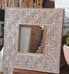 Carved Batik Pattern Square Wood Mirror
