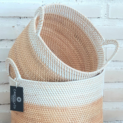Natural & White Rattan Basket Set