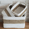 Set of 3 Rectangle White & Nat Basket