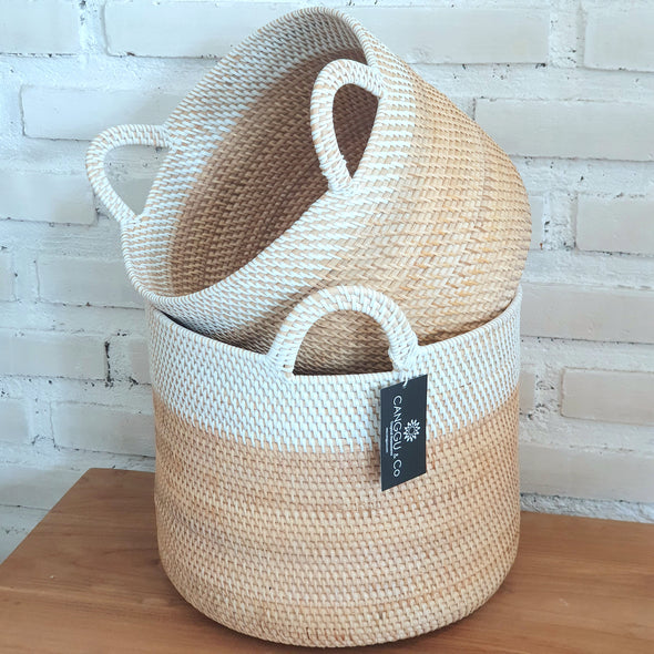 Natural & White Rattan Basket Set