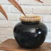 Black Pottery Vase With Rattan Edges