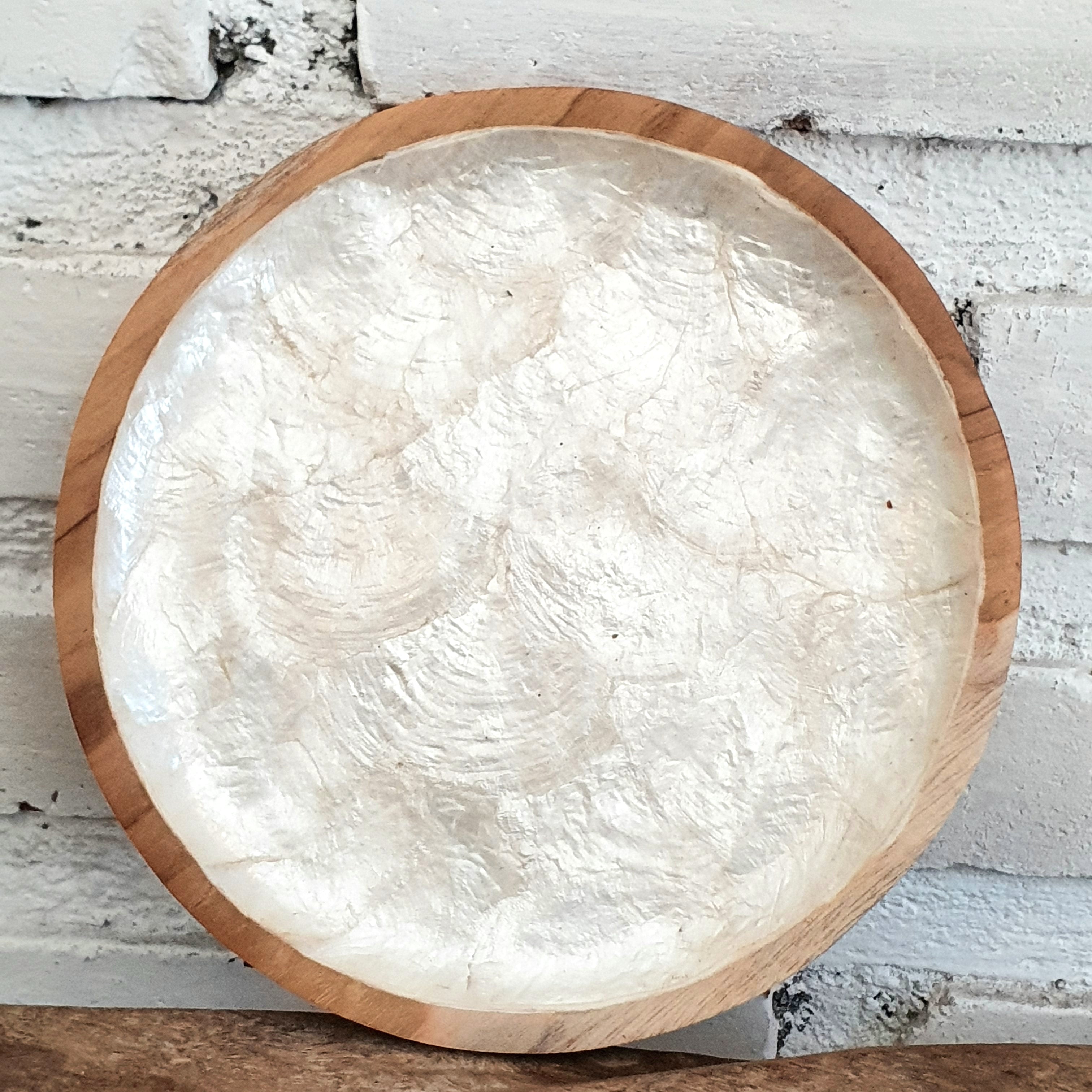 Wooden Plate with Seashell Coating β Canggu & Co