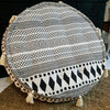 Aztec Pattern Cotton Linen Zippered Pouff With Tassels (Round)