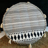 Aztec Pattern Cotton Linen Zippered Pouff With Tassels (Round)