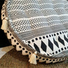 Aztec Pattern Cotton Linen Zippered Pouff With Tassels (Round)