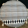 Aztec Pattern Cotton Linen Zippered Pouff With Tassels (Round)