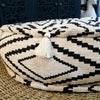 Diamond Raw Cotton Pouff With Tassels (Natural Round)