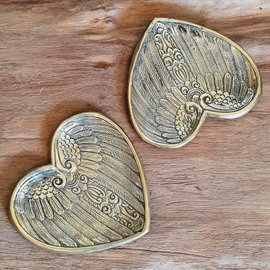 Brass Decorative Plate Featuring Love with Carved Wings Motif