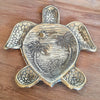 Brass Decorative Plate Featuring Turtle with Carved Sea View Motif