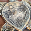 Brass Decorative Plate Featuring Turtle with Carved Sea View Motif