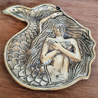 Brass Decorative Plate Featuring Mermaid Motif