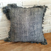 Charcoal Gray Colored Raw Cotton Cushions With Fringe