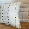 Black Cross Stitch Pattern Motif Cushion With Fringe