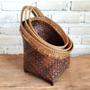 Set 3 Oval Whitewash Bamboo Basket