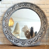 Round Antique Tribal Carved Wooden Mirror