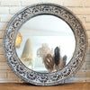 Round Antique Tribal Carved Wooden Mirror