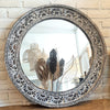 Round Antique Tribal Carved Wooden Mirror