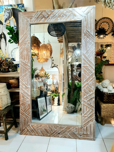 Anni Brown Mirror with Aztec Carving