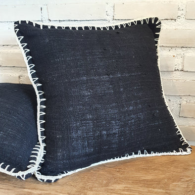 Black Raw Cotton With White Stitch Border