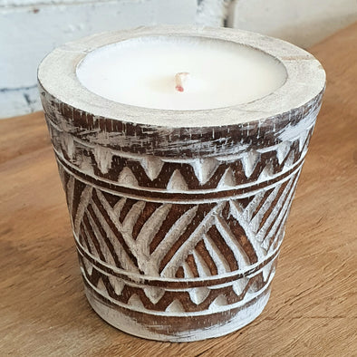 Wooden Line Triangle with Zigzag Carved Candles