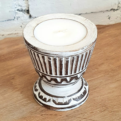 Glass Wooden Zigzag with Line Carved Candles