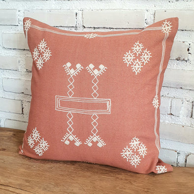 Embroided Motif On Pink Cotton Cushion