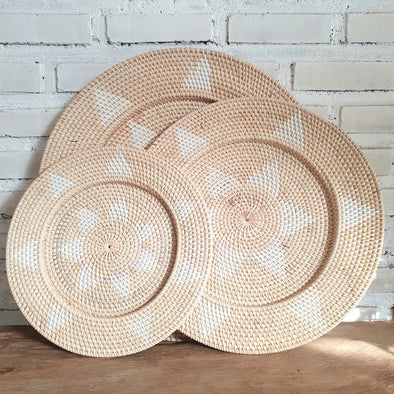 New Flowers Natural Woven Rattan Plates Set of 3