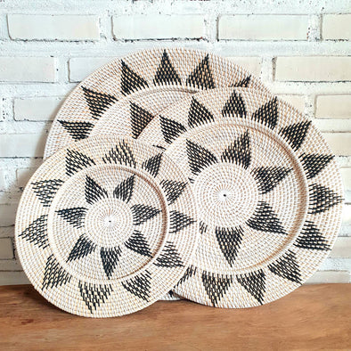 New Flowers Black Woven Rattan Plates Set of 3