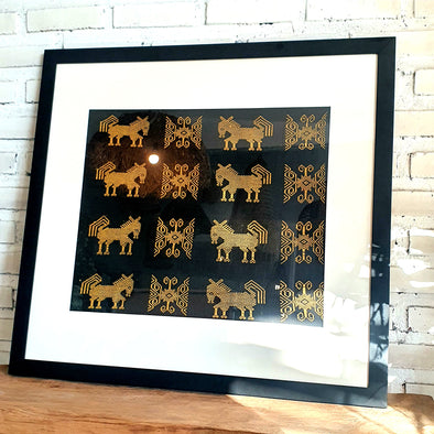 Golden Horses and Geometric Patterns Photo Frame