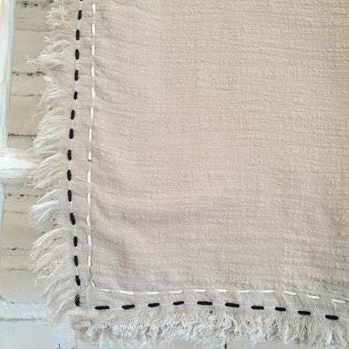 Cotton Throw Two Tone With Hand Stitched Detail and Fringe Edge