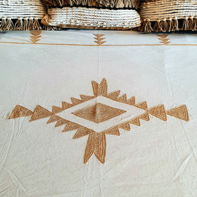 Beige and Golden Brown Embroided Throw With Tassel