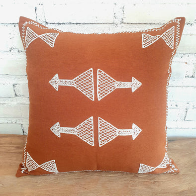 Embroided Triangle Arrow Motif Cotton Cushion