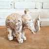 Carved White Washed Wooden Elephant Set of 3