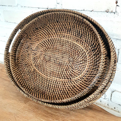 Aldine Oval Rattan Tray with Handle (W)