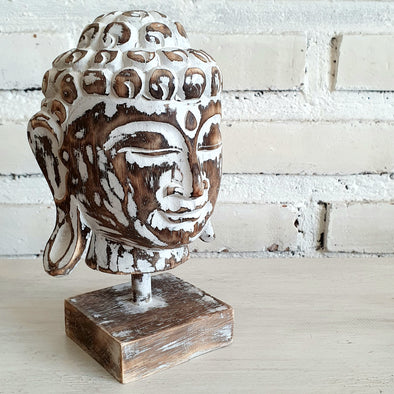 Small Wooden Buddha Head with Stand